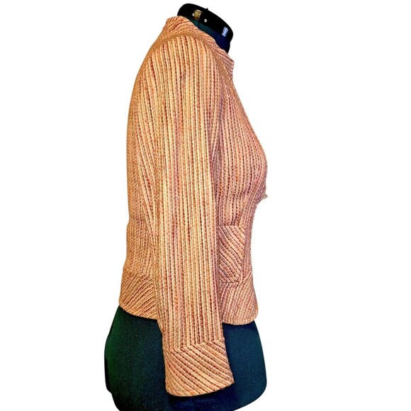 ZARA WOMAN PINK Tweed jacket Boucle Gold MetallicThread blazer Mandarin Collar 8 - Picture 5 of 6